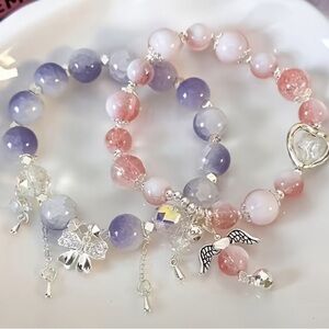2pc Charming Pink and Purple Beaded Bracelet Set